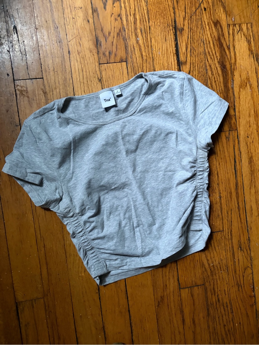 TNA Gray Short Sleeve Ruched Side Tee